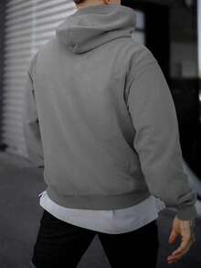 Men's Fashionable Solid Color Hoodie - Dark Grey - View 2