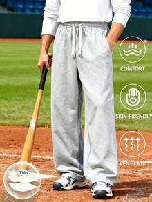 1PC Thin Men's Sports Long Pants, Comfortable Fit, Suitable For Daily Casual Wear, Easy To Match With Various Outfits. Drawstring Waistband, Suitable For All Waist Sizes. Selected Gift For Husband/Boyfriend In Spring And Summer. - Light Grey - View 8