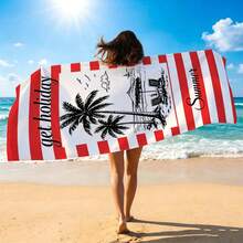 1件 Enjoy Vacation 條紋椰子樹海灘巾，印花超柔軟纖維海灘毯，多種尺寸可選，輕便，適合游泳、露營、運動、海灘或健身房，海灘配件 | 現代海灘巾 | 耐用海灘墊，海灘巾 - 紅白條紋 - 查看 5