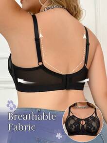 mimilemon Plus Size Women's Black Lace Sheer Push-Up Bra - Breathable Comfortable Hollow-Out Design Full Support - Black - View 5