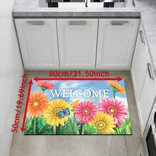 1 件花卉图案印花硅胶地毯，易于清洁，3D 打印长方形，适用于玄关、客厅、厨房、卧室、走廊、浴室、洗衣房 - 涤纶地毯，适合室内外家居装饰 - 彩色 - 查看 15