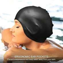 1pc Plus Size Silicone Swim Cap With Ear Protection, High Elasticity Waterproof Swim Cap For Long Hair Adults, Unisex - Multicolor - View 9