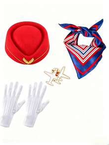 Cosplay萬聖節空服員機長服裝派對帽手套圍巾道具 - 彩色 - 查看 16