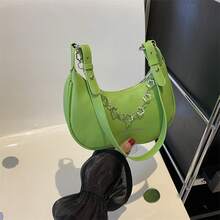 Bolso de mano moderno y versátil para mujer, estilo casual elegante con un toque de alta gama, bolso de hombro estiloso ideal para ir de compras, bolso pequeño de cadena de color sólido, sencillo y elegante para mujer, nueva versión coreana de otoño e invierno 2023, bolso bandolera de un solo hombro, bolso tipo dumpling de moda. - Caqui - Ver 5