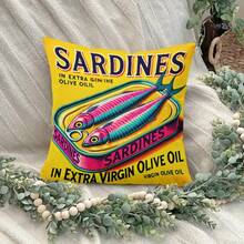1pc Olive Oil Sardine Pattern Decorative Pillow Case With Hidden Zipper, Suitable For Sofa, Living Room, Office And Home Decor - Machine Washable (Double-Sided Print, Pillow Insert Not Included) - Multicolor - View 8