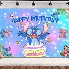 Lilo & Stitch Birthday Backdrop, Polyester Hawaiian Beach Theme Photo Background With Cartoon Characters, Waterproof Wrinkle-Resistant Birthday Party Photography Decoration Banner - Multicolor - View 10