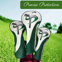 1/3/UT Funda Universal para Cabeza de Palo de Golf, Blanco & Verde Fresco, Estampado Minimalista de Palo de Golf, Material de Cuero Sintético, Mejora la Apariencia del Palo de Golf, Juego de 3 Piezas - Verde - Ver 5