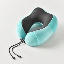 Travel Cervical Pillow Without Head Droop, Ergonomic U-Shaped Cervical Pillow Made Of Memory Foam, 360° Cervical Support For Naps On Airplanes, In Cars And In Offices, Washable Cover. - Mint Blue - View 3