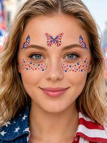 10 Folhas Adesivos Faciais do 250º Aniversário - 4 de Julho - Tatuagens Patrióticas de Aniversário dos EUA, Lembrancinhas da Festa do Dia da Independência do 4 de Julho, Adesivos de Maquiagem Fofos para Mulheres, Celebração Americana Vermelho Branco Azul, Estilo Festival - Multicolorido - Visão 3