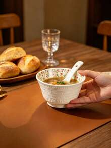 2/4 piezas Tazones de cerámica con relieve floral, de 4.5 pulgadas, tazones de sopa y ensalada con estampado floral de estilo Ins, tazones de pasta de alta calidad, tazones de arroz para restaurantes, juego de vajilla para reuniones familiares, fiestas de cumpleaños, aptos para lavavajillas y microondas - Multicolor - Ver 6