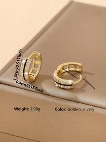 1 paire de boucles d'oreilles à clous rondes géométriques élégantes et luxueuses en cuivre incrusté de zirconium, légères, boucles d'oreilles mode pour femmes, cadeau pour rendez-vous - rond - Voir 2