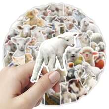 50pcs Cute Lamb Sticker Set - Adorable Bow-Tie/Fluffy Texture Lamb Design, Decorative Stickers For Tablets, Laptops, And Journals, Healing Farm Animal Theme, Removable Stickers School Supplies - 1 Set - View 3