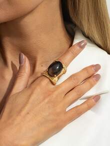 1pc Bohemian Style Inlaid Geometric Oval Faux Gemstone Metal Striped Open Ring, Elegant Fashion Party/Casual/Travel/Date, Women's Holiday Versatile Jewelry Gift - Ring - View 11
