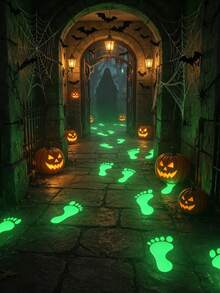 18pcs Glow-In-The-Dark Footprint Floor Stickers, Removable Glowing Footprint Wall Decals, Halloween Decorations, Halloween Party Supplies, Waterproof Stickers, Suitable For Walls, Stairs, Ceilings, Removable Glow-In-The-Dark Footprint Stickers For Guiding Flow And Path Marking - Multicolor - View 3