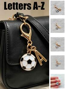 Exquisite Football Pendant Gold A-Z Letter Keychain, Gold Letter Charm, Cute Key Ring Handbag Pendant, Bag Charm, Keychain Bag Accessory, Phone Case Wallet Car Key Accessory - Multicolor - View 3