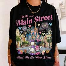 Disney "Meet Me On Main Street" Firework Castle Oversized T-Shirt Unisex, 100% Cotton Vintage Short Sleeve Casual Top, Magic Kingdom Besties Graphic Print Tee - màu đen - Xem 1