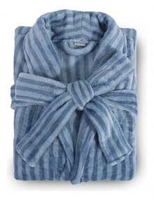 Appel Plush Flannel Bathrobe - Super Comfortable - Blue Striped - View 1