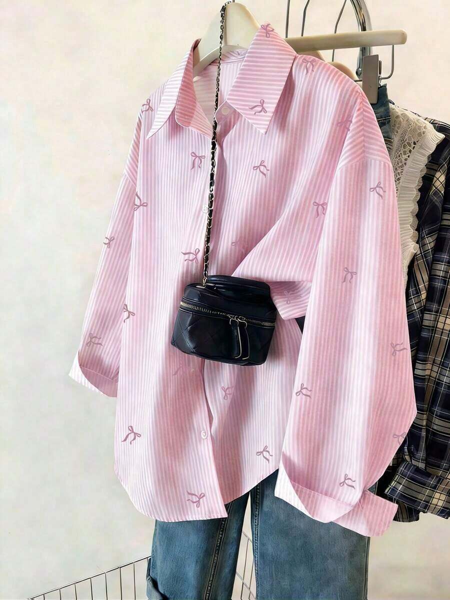 Camisa casual de manga larga con botones delanteros y bordado de frutas - Multicolor 8 - Ver 1