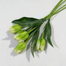 5/10支仿真郁金香，触感逼真，PU材质，郁金香花茎，适用于婚礼花艺布置、春季花束、家居派对、办公室装饰、母亲节等场合 - 綠色 - 查看 3