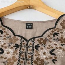 MewMuse.  Camisa casual con mangas abullonadas y bordado floral para mujer - Negro - Ver 4