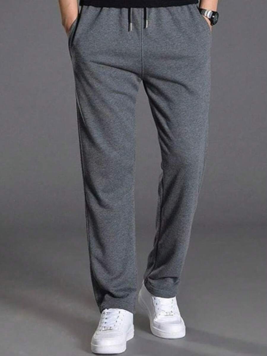 Men's Straight Leg 3-Thread Sweatpants With Drawstring - 鉛灰 - 查看 1