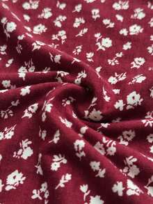 Vestido de encaje floral rojo vintage con escote en V, vestido romántico francés de cintura ceñida y longitud hasta la rodilla, con vibra de vacaciones - Burdeos - Ver 5