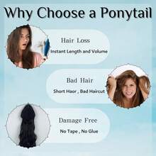 High Temperature Silk Big Wavy Ponytail Wig, Elastic Net Drawstring Hairnet Style Synthetic Curly Hair Ponytail - 1B# - View 6