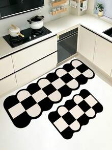 1pc Of Black And White Contrast Rubber Cushioned Kitchen Mat, A Water-Absorbing Mat That Is Easy To Clean And Suitable For Use In Kitchens, Bathrooms, And Other Areas. It Is Suitable For Use Throughout The Year And For Various Holidays. - Black and White - View 7