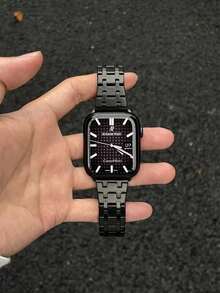 商務不鏽鋼手錶錶帶，兼容 ，適用於 42mm、38mm、40mm、41mm、44mm、45mm、46mm、49mm 及其他尺寸。時尚智慧手錶替換錶帶，適用於 Ultra2、Ultra、SE2、SE、11、10、9、8、7、6、5、4、3、2、1 系列，男女皆宜，學生返校理想禮物。 - 黑色 - 查看 3