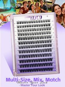 ELYCO 168/144/140/112簇輕量自然DIY假睫毛簇，免膠水、無需膠水、無需卸妝液，可重複使用，D捲度，0.07mm厚度，8-16mm混長，輕量自然逼真溫和親膚不刺激免膠睫毛設計，適合日常通勤 - D - 查看 8