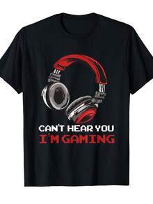 Can't Hear You I'm Gaming T-Shirt For Men & Women - Retro Gamer Graphic Tee, 220GSM Heavyweight Pure Cotton, Unisex Casual Shirt With Statement Print For PC, Console, Mobile Gaming - 黑色 - 查看 1