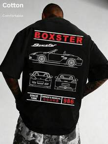 T-shirt coton homme ample, motif voiture de sport classique, grandes tailles, doux respirant beau tombé, vêtement sport décontracté printemps-été, idéal quotidien extérieur vacances - Noir - Voir 12