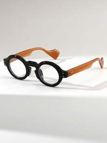 Visivana 1 par de gafas unisex de montura redonda pequeña con remaches y montura gruesa, estilo retro de moda casual para la calle - Multicolor - Ver 3
