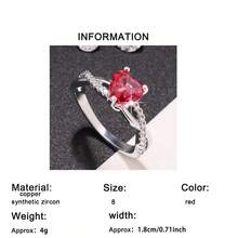 1件優雅精緻閃亮浪漫心形立方鋯石女戒，閃耀十二款誕生石，適合情人節、生日、週年紀念，生日禮物，適用於婚禮、訂婚、求婚 - 紅色 - 查看 4