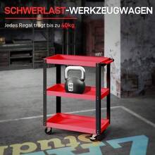 Tool Trolley With 3 Levels, Metal Frame, 120 Kg Load Capacity, Wheels, Handle, Red - 1PC - View 4