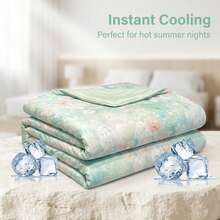 1pc Digital Printing Cooling Quilt - High-End Luxurious Super Soft Cooling Summer Quilt, Lightweight And Suitable For All Seasons, Featuring Modern Fresh Floral Patterns, 100% Polyester, Machine Washable, Suitable For Single/Double Bed, Hotel, Camping And Home Decor, Hotel-Level Luxury Bedding | Modern Quilting Design | - Mint Green - View 1