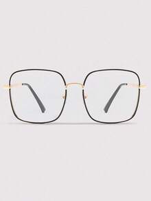Visivana 1pc Black & Gold Square Full Metal Frame Fashion Glasses Elegent Modern - Black Gold - View 2