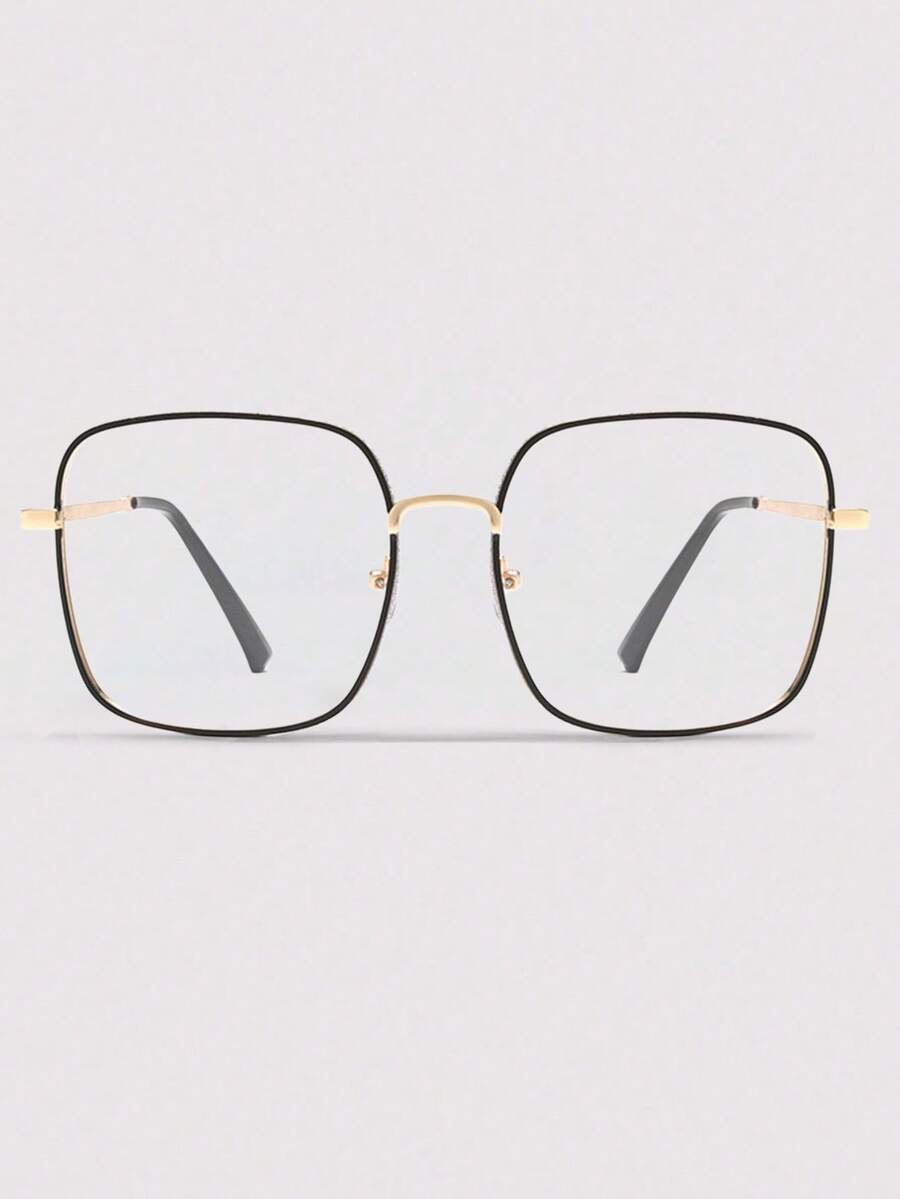 Visivana 1pc Black & Gold Square Full Metal Frame Fashion Glasses Elegent Modern