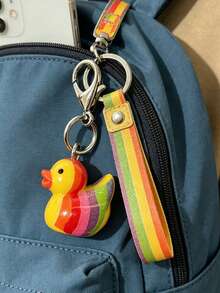 1pc Cute Rainbow Duck Keychain, Cartoon Creative Fashion Mini Colorful Duck Pendant, Perfect Gift, Car Decor, Women Keychain Accessory, Suitable For Birthday, Easter Gift, For Car, Card Case, Wallet - View 4