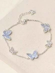Gelang Kristal Kupu-Kupu Biru Mewah dan Menawan, Aksesori Fesyen Musim Panas untuk Wanita - Baby Blue - View 3