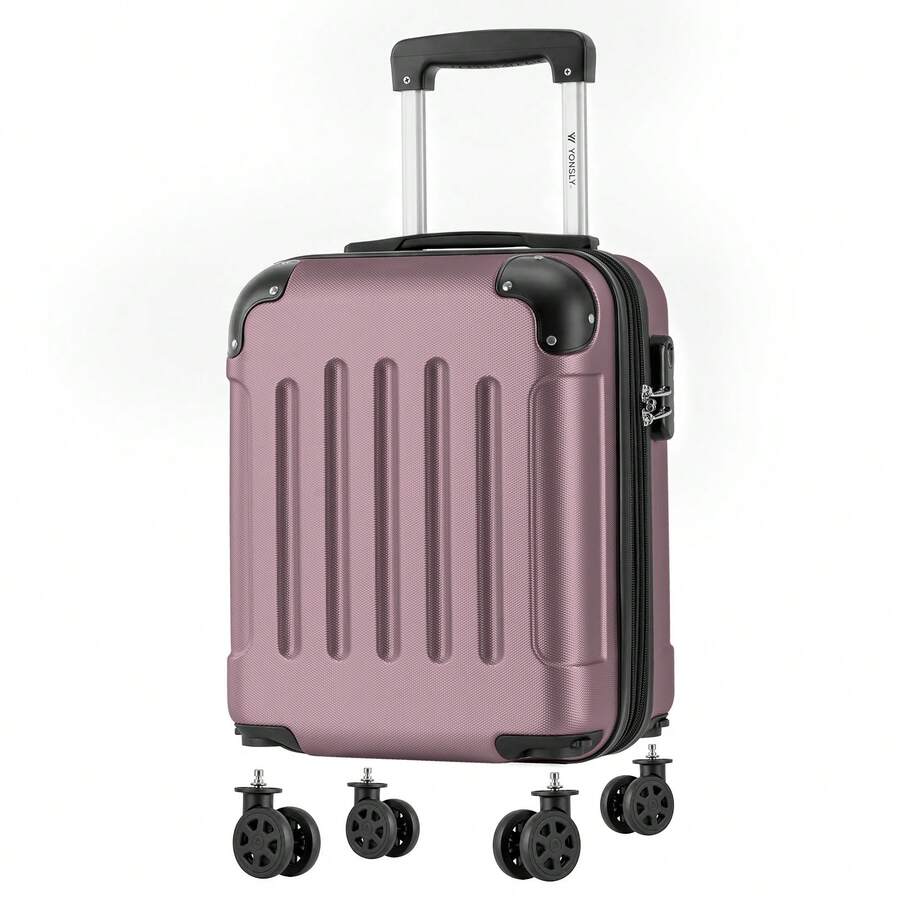 YONSLY 16 Inch Suitcase With Detachable Wheels 360° Combination Lock Double Zipper Soft Rubber Handle Trolley Travel Suitcase For Vacation - 玫瑰紅 - 查看 1