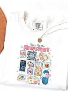 Camiseta holgada "Encuéntrame en Main Street" de Disney para viajeros, 100% algodón, de manga corta y estilo casual, con gráfico impreso de parque temático - Blanco - Ver 1