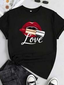 Funny Lipstick Design T-Shirt-1 - Black 4 - View 4