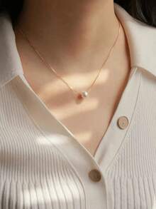 Necklace With Synthetic Pearl - 金黃色 - 查看 2