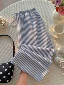 Pantalones anchos de uso diario con cintura con cordón y lunares para mujer - Blanco 2 - Ver 1