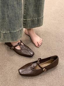 2026 Spring/Autumn New Square Toe Mary Jane Shoes, French Style Comfortable Soft Bottom Casual Shoes For Women - Brown - View 4