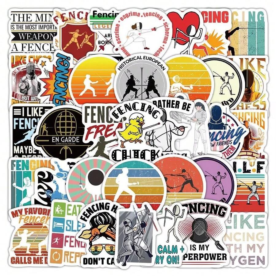 60pcs Fencing Stickers, Niche Sports Competition Ins Style Creative Decorative Decals School Supplies - A - View 1