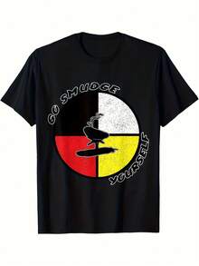 Camiseta gr£fica para hombre "Go Smudge Yourself" | Negra con diseo colorido de rueda de medicina, cuello redondo casual, manga corta, ligera, ropa de verano, camiseta estampada para uso diario | Camiseta estampada con gr£ficos llamativos | Ajuste cmodo - Negro - Ver 2