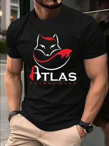 Men's Casual Crew Neck Graphic T-Shirt, Unisex Graphic Tee For Men And Women With Atlas Design - Gift Idea For Him And Her, 100% Cotton - 黑色 - 查看 1