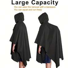 Hooded Rain Poncho, Waterproof Raincoat, Lightweight, Unisex, Suitable For Hiking, Camping, And Emergencies, Adult Sizes For Men And Women - 黑色 - 查看 2